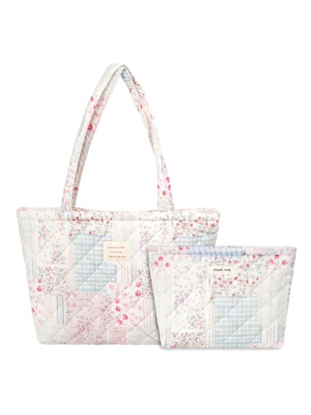 Quilted Cotton Puffer Tote Bag Set with Zippered Pouch Lightweight Shoulder Bag